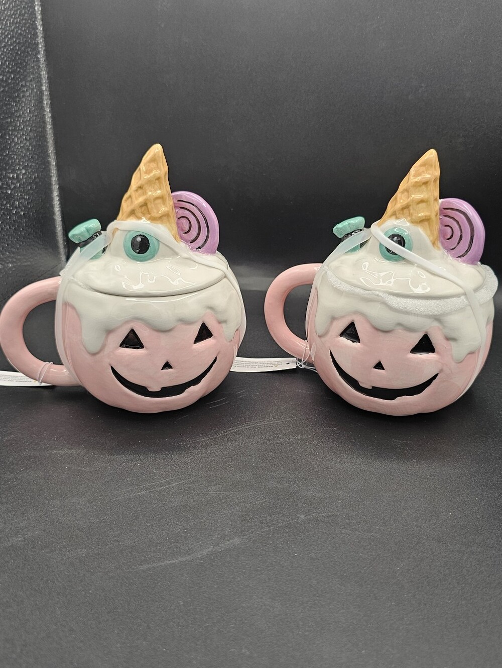 Pink Halloween Pumpkin Eyeball Ice Cream Mug Cup Set Boo Bag Pastel Spooky Rare